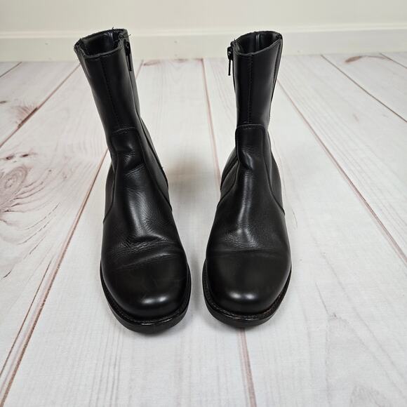 Vintage Y2K Black Leather Biker Chelsea Heeled Calf High Ankle Boots Womens 7.5 - Picture 2 of 13